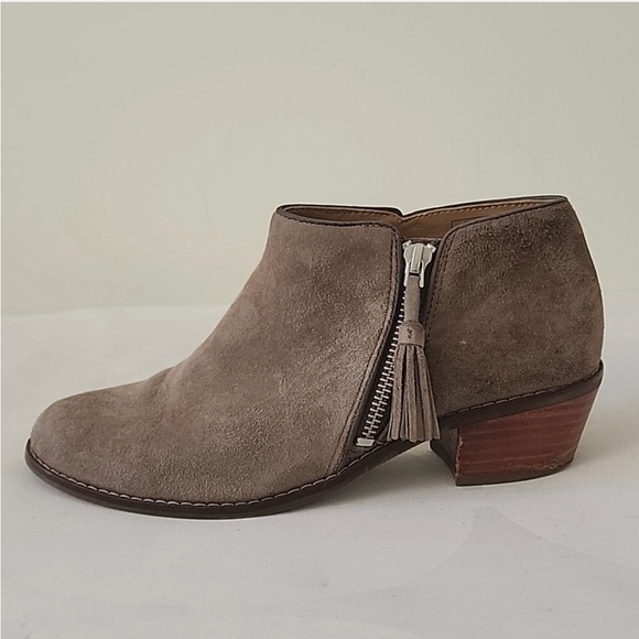 Vionic Shoes - Vionic Taupe Suede Ankle Booties with Tassel Zip